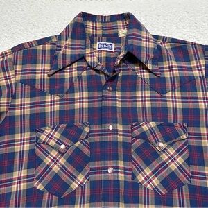 Vintage Big Smith Union Made Blue Plaid Western Snap Shirt Men’s Size 15 1/2